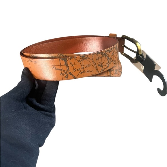 PATRICIA NASH Signature Map Vietri Leather Belt Riot Rust Brown - Picture 2 of 7